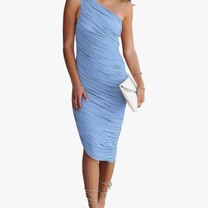 Elegant Blue One-Shoulder Dress